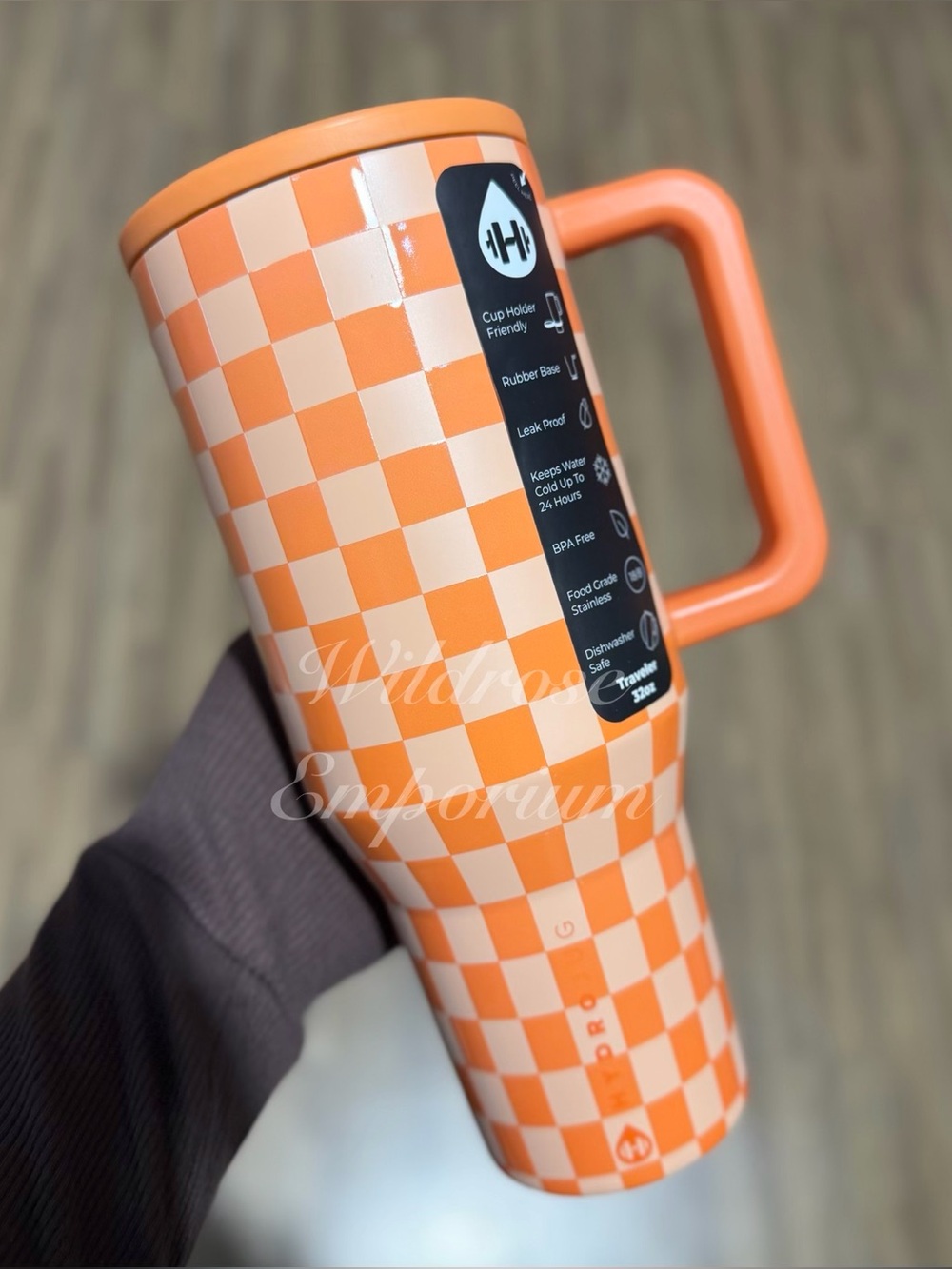 HydroJug 32OZ traveler tumbler orange checkers NEW